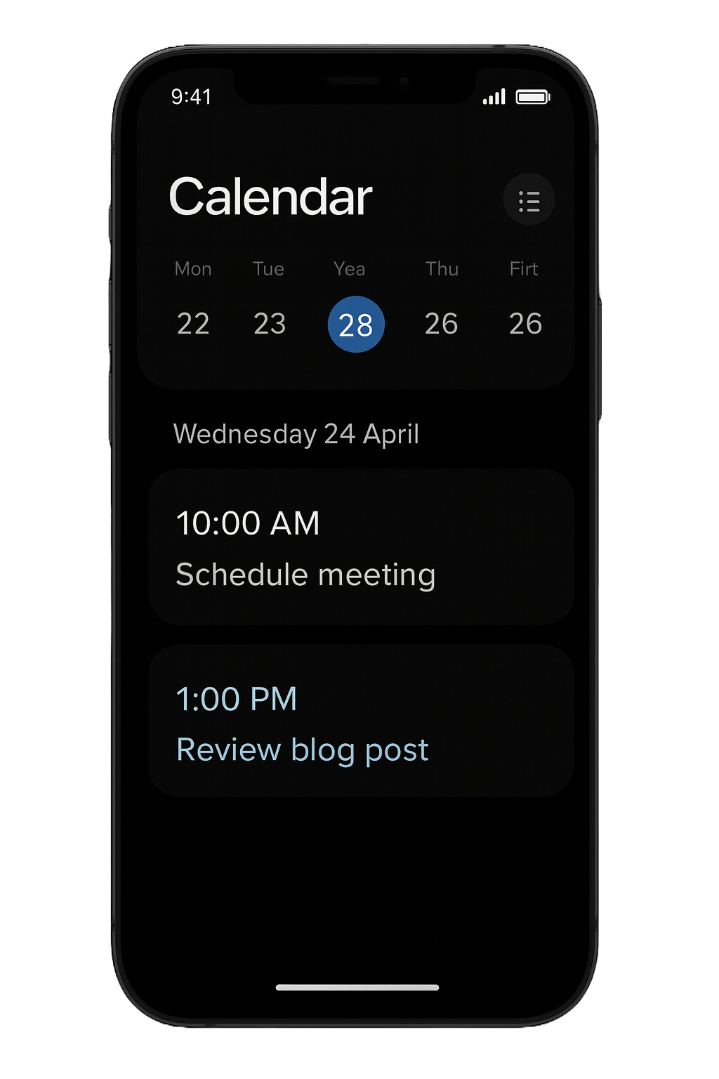 Calendar App Screenshot
